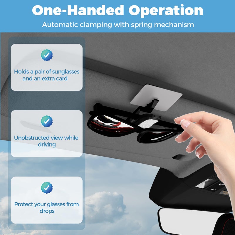 ROSON Sunglass Holder for Car Sun Visor, 2 Pack Glasses Holder Clip Hanger Eyeglasses Mount for Car with Bling Rhinestones Crystal Ticket Card Clip (White) - Image 2